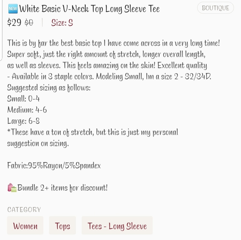 White L/S Basic Tee - Picture 6 of 6